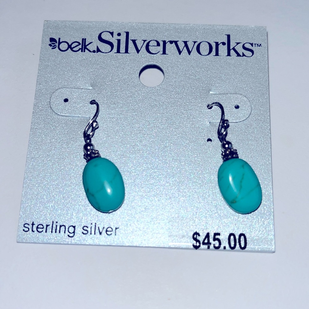 Belk Silverworks Sterling Silver Blue Stone Earrings NWT
